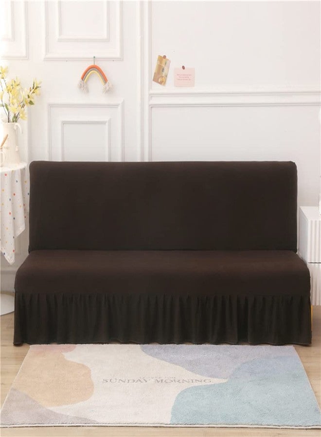 غطاء فوتون - أغطية فوتون مطاطية بدون أذرع، مقاس كامل مع تنورة، غطاء أريكة فوتون مكشكش، غطاء أريكة قابل للغسل وقابل للطي، غطاء أريكة فوتون ناعم، غطاء قابل للإزالة مع قاعدة مطاطية للأطفال والحيوانات الأليفة (لون قهوة) - Image 2